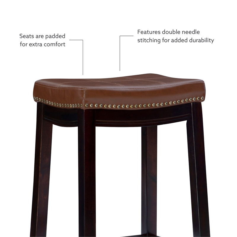 Pemberly Row 3-Piece Counter Dining Set Wood and Faux Leather Cognac Brown