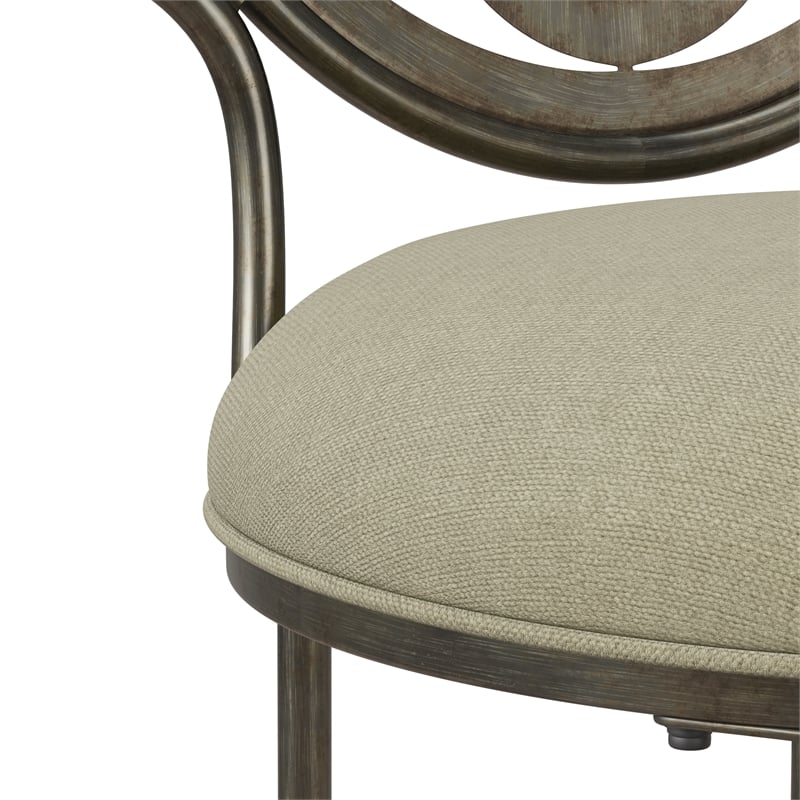 Pemberly Row Metal Upholstered Vanity Stool with Mandala Back in Antique Gray