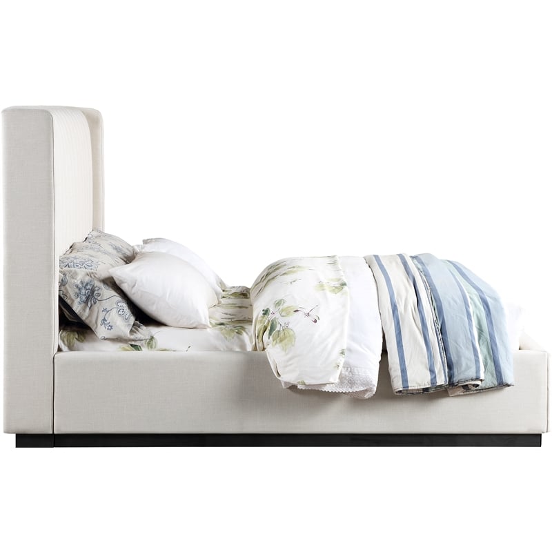Pemberly Row Full Bed with Channel Tufted Headboard in Beige Linen