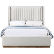 Pemberly Row Full Bed with Channel Tufted Wingback in Cream Linen