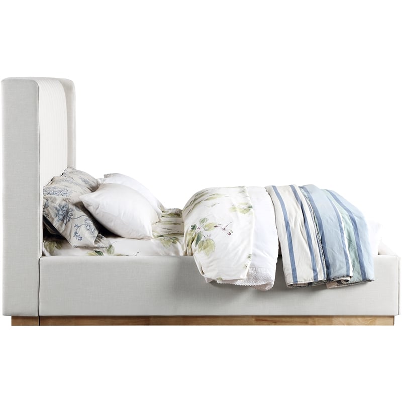Pemberly Row Full Bed with Channel Tufted Wingback in Cream Linen