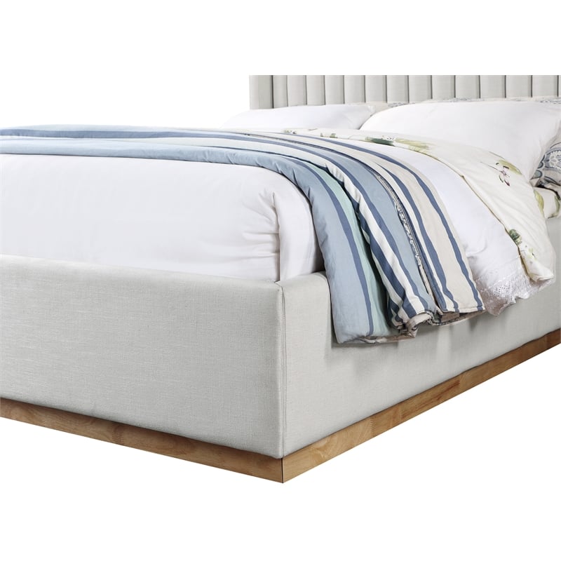 Pemberly Row Full Bed with Channel Tufted Wingback in Cream Linen