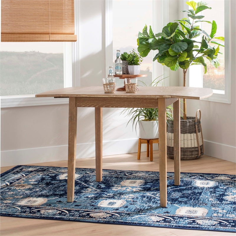 Pemberly Row Square Rubberwood Drop-Leaf Table in Washed Gray