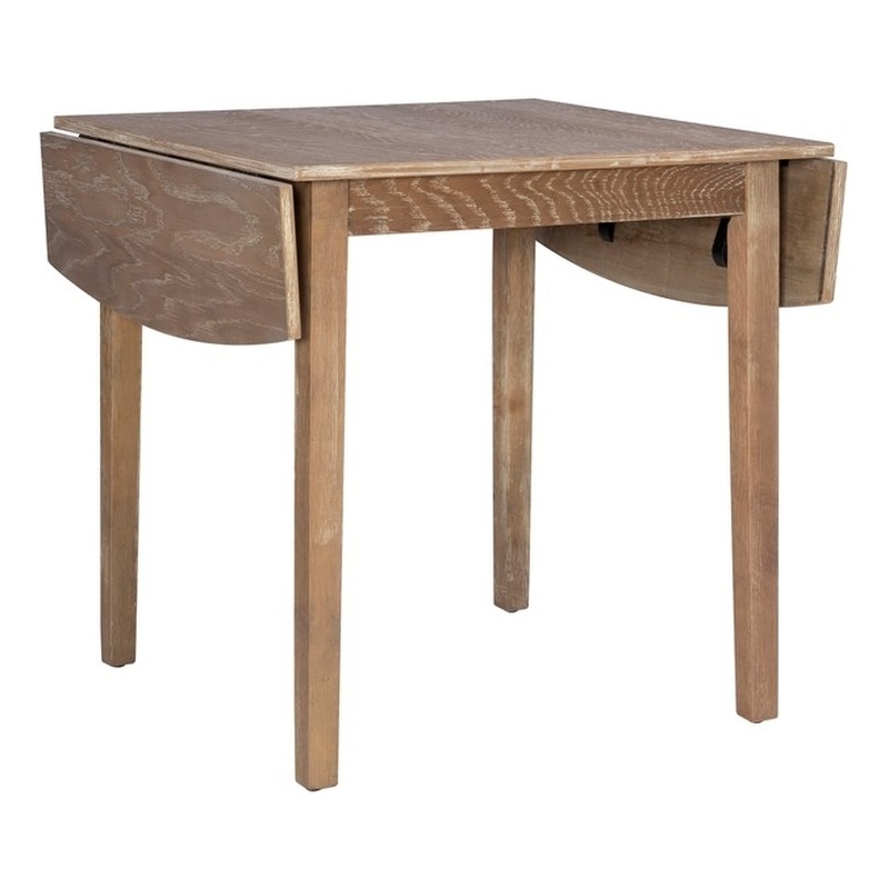 Pemberly Row Square Rubberwood Drop-Leaf Table in Washed Gray