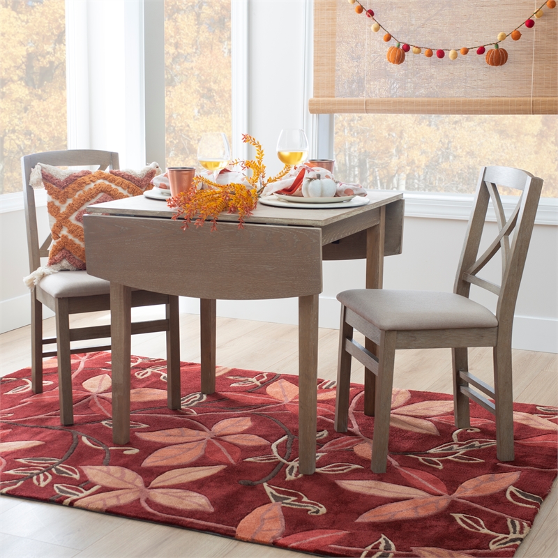 Pemberly Row Square Rubberwood Drop-Leaf Table in Washed Gray