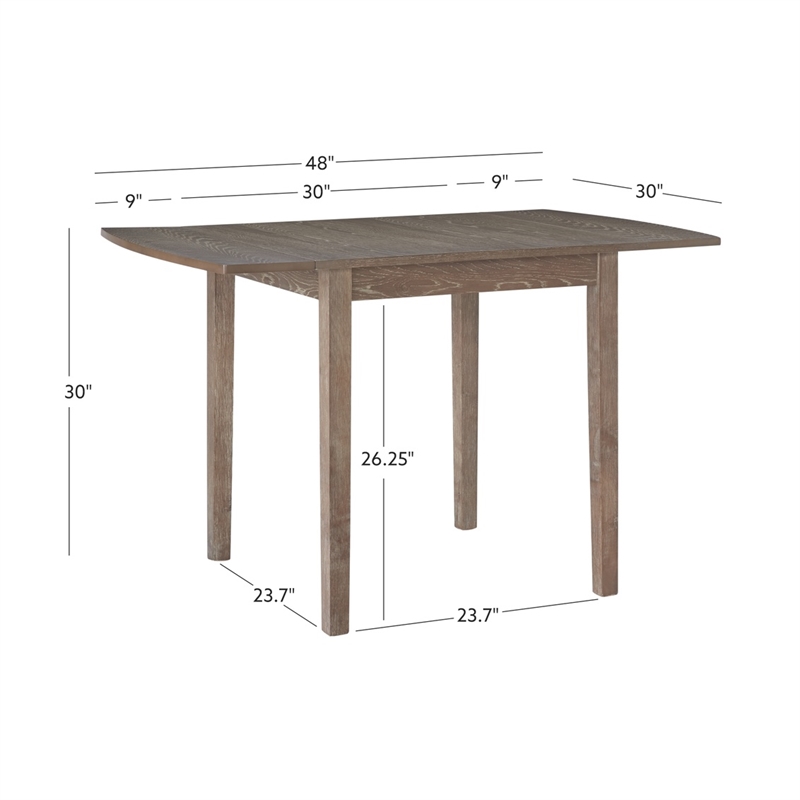 Pemberly Row Square Rubberwood Drop-Leaf Table in Washed Gray