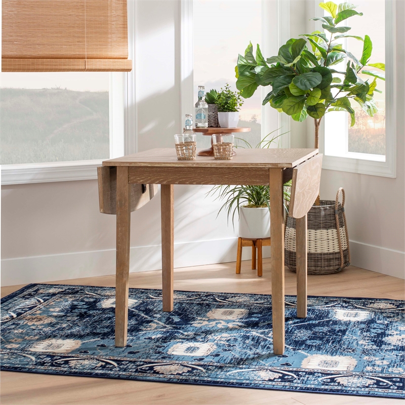 Pemberly Row Square Rubberwood Drop-Leaf Table in Washed Gray