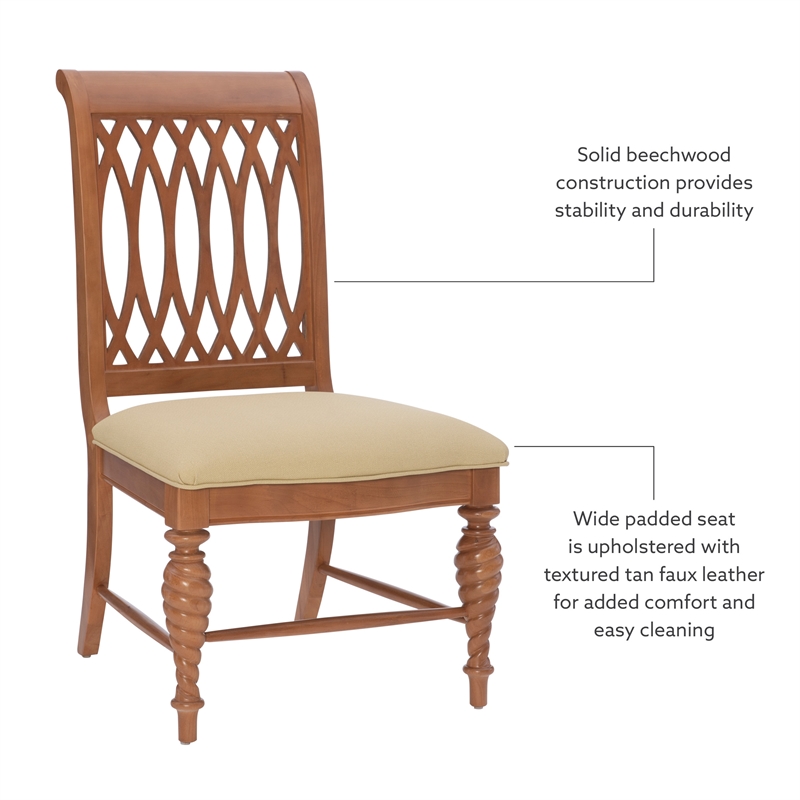 Pemberly Row Set of 2 Dining Chairs with Lattice Backs in Honey Brown