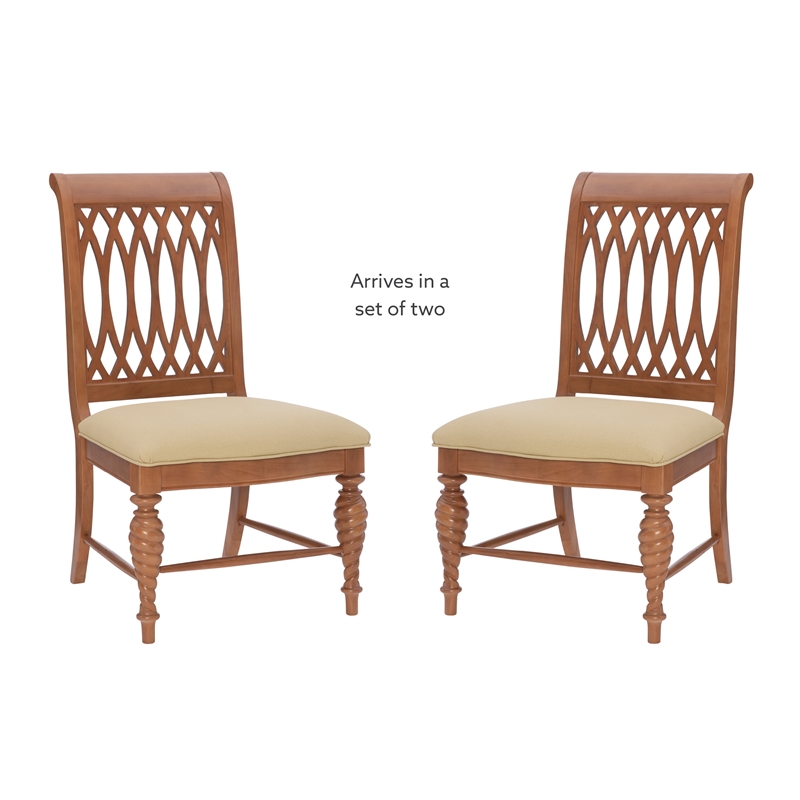 Pemberly Row Set of 2 Dining Chairs with Lattice Backs in Honey Brown