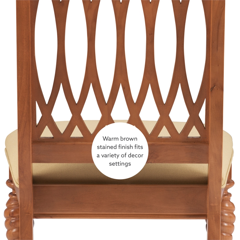 Pemberly Row Set of 2 Dining Chairs with Lattice Backs in Honey Brown