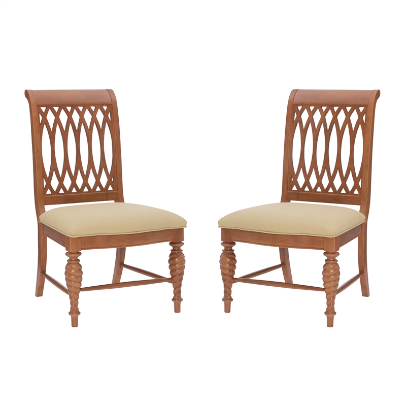 Pemberly Row Set of 2 Dining Chairs with Lattice Backs in Honey Brown