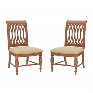 Pemberly Row Set of 2 Dining Chairs with Lattice Backs in Honey Brown