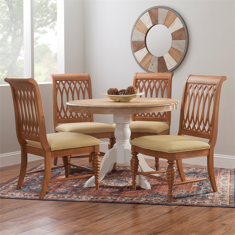 Pemberly Row Set of 2 Dining Chairs with Lattice Backs in Honey Brown