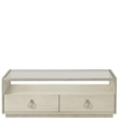 Pemberly Row Rectangular Wood Coffee Table with Glass Top in Champagne