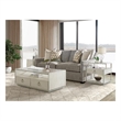 Pemberly Row Rectangular Wood Coffee Table with Glass Top in Champagne