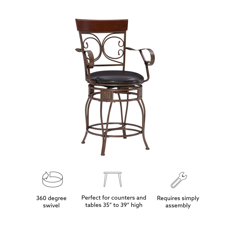 Pemberly Row Big & Tall Metal Swivel Counter Stool with Bronze Finish