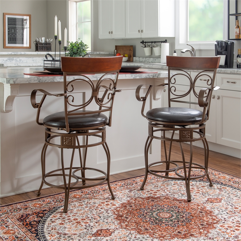 Pemberly Row Big & Tall Metal Swivel Counter Stool with Bronze Finish