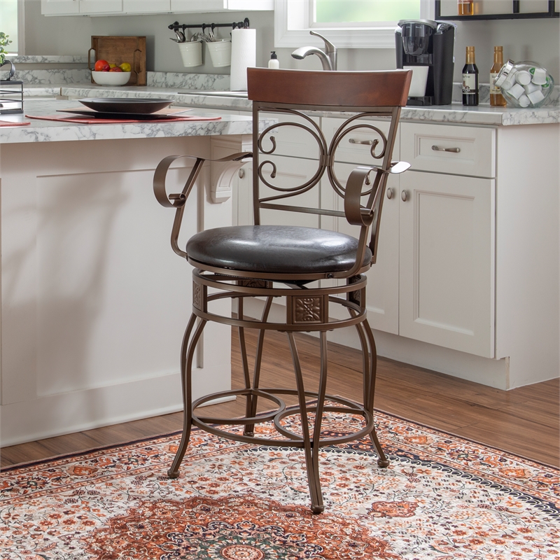 Pemberly Row Big & Tall Metal Swivel Counter Stool with Bronze Finish