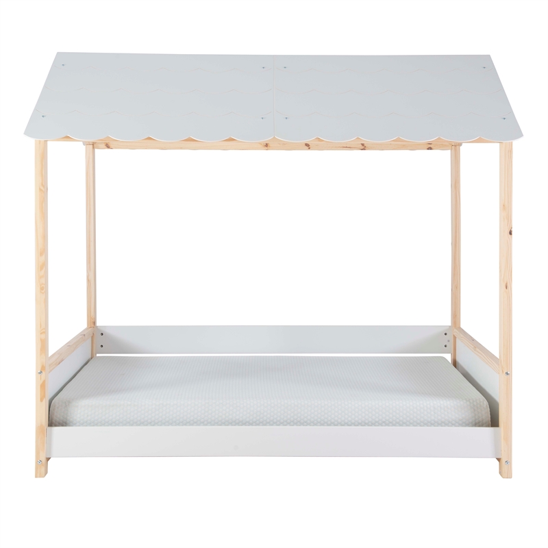 Pemberly Row Youth Twin Bed Frame w/ Roof Design in White Wood Finish