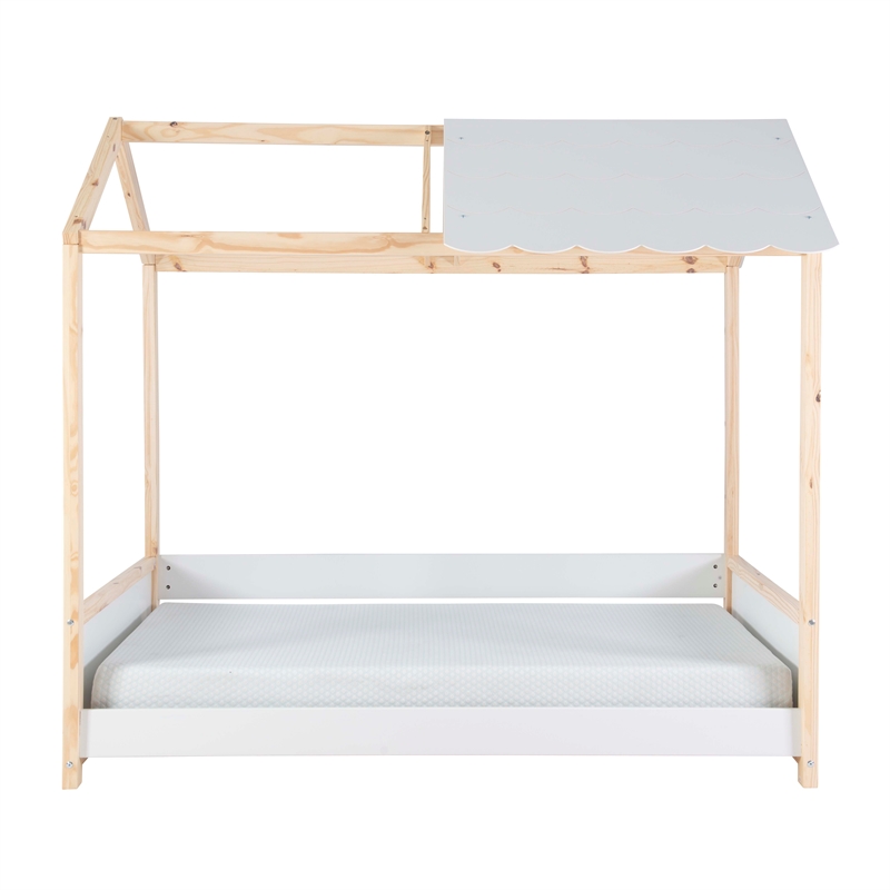 Pemberly Row Youth Twin Bed Frame w/ Roof Design in White Wood Finish
