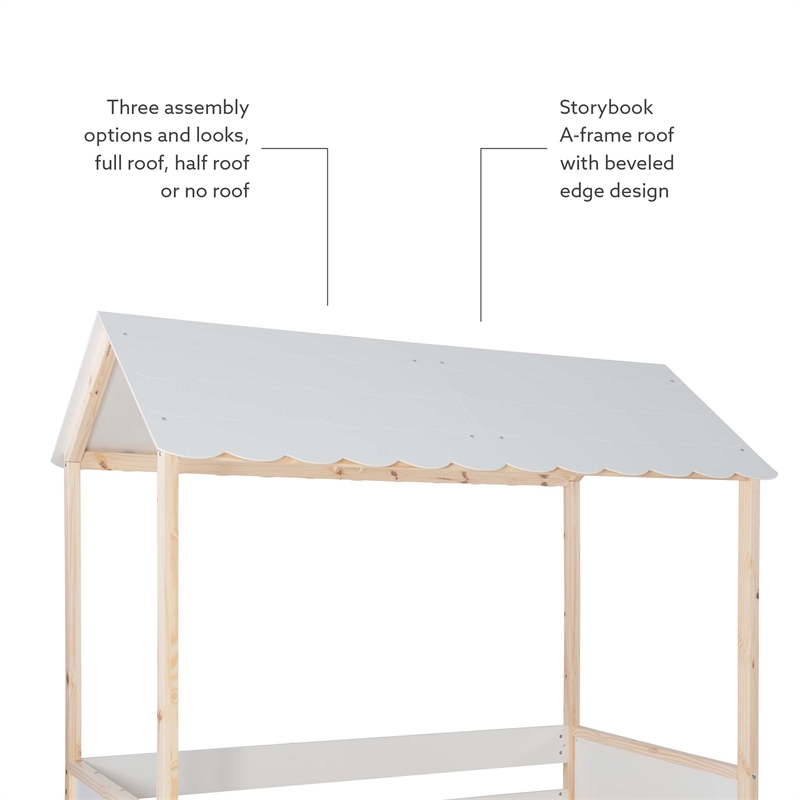 Pemberly Row Youth Twin Bed Frame w/ Roof Design in White Wood Finish