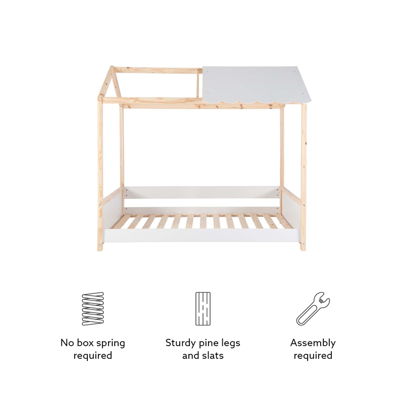 Pemberly Row Youth Twin Bed Frame w/ Roof Design in White Wood Finish
