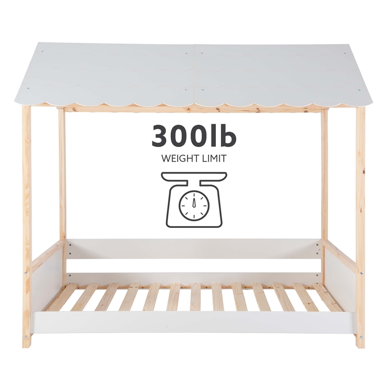 Pemberly Row Youth Twin Bed Frame w/ Roof Design in White Wood Finish