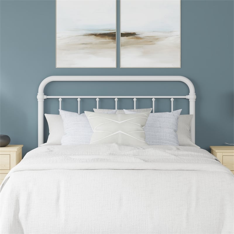 Pemberly Row Metal Spindle Headboard in Soft White for Full/Queen Beds