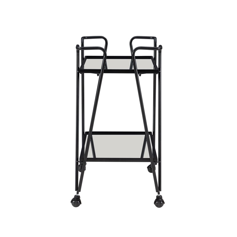 Pemberly Row Metal and Mirrored Rolling Bar Cart in Black