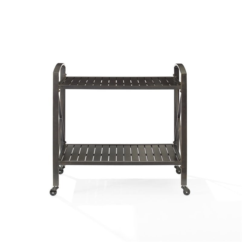 Pemberly Row Metal Outdoor Bar Cart in Oil Rubbed Bronze Finish