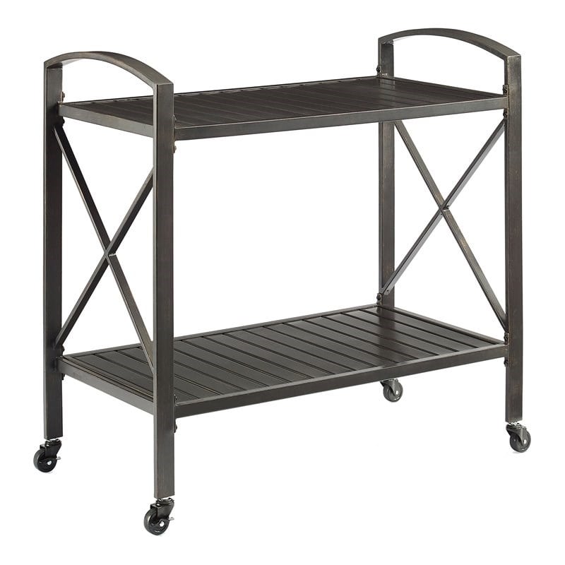 Pemberly Row Metal Outdoor Bar Cart in Oil Rubbed Bronze Finish