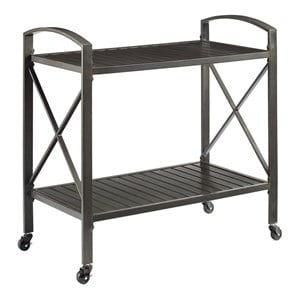 Pemberly Row Metal Outdoor Bar Cart in Oil Rubbed Bronze Finish