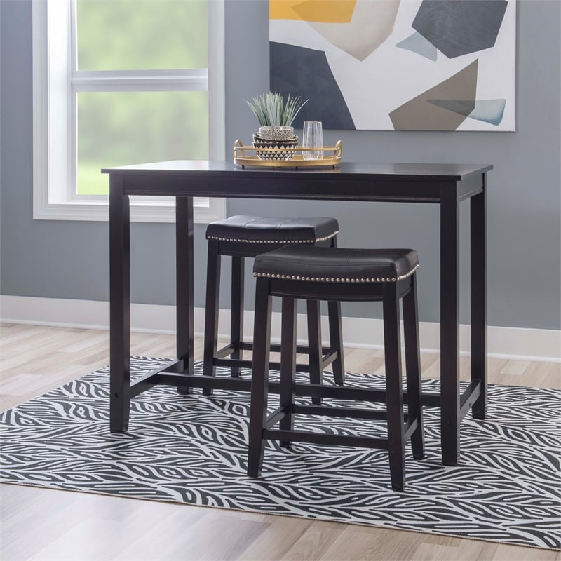 Pemberly Row 3-Piece Counter Dining Set Faux Leather Seats in Black