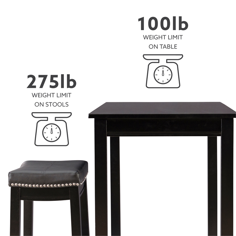 Pemberly Row 3-Piece Counter Dining Set Faux Leather Seats in Black