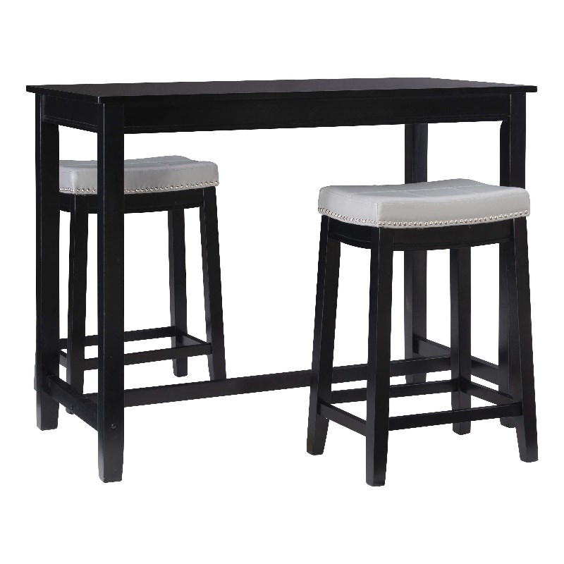 Pemberly Row 3-Piece Counter Dining Set Gray Faux Leather in Black Wood
