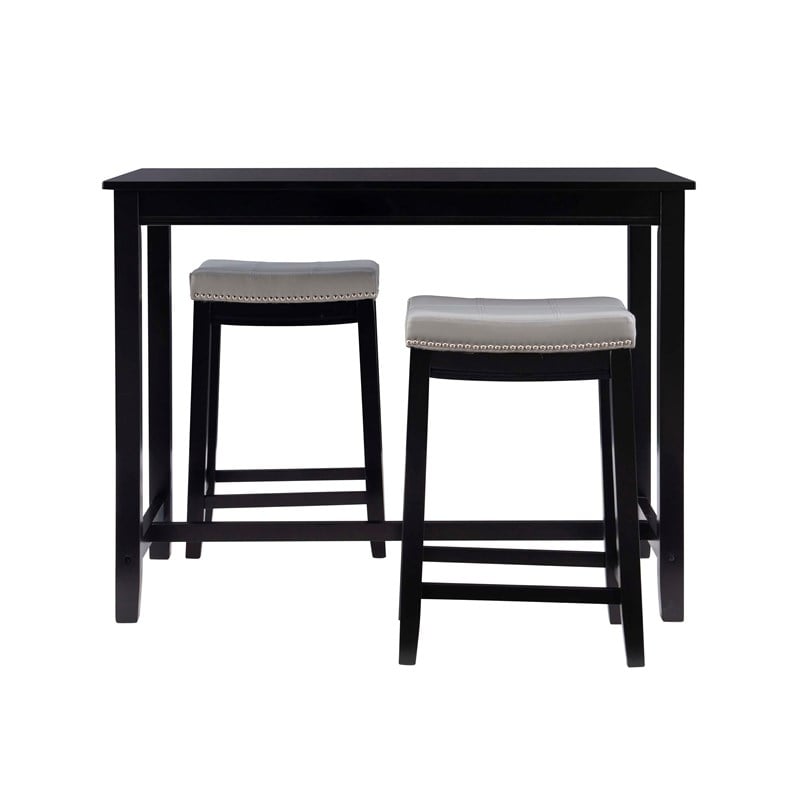 Pemberly Row 3-Piece Counter Dining Set Gray Faux Leather in Black Wood