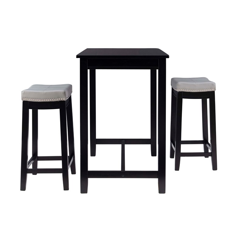Pemberly Row 3-Piece Counter Dining Set Gray Faux Leather in Black Wood