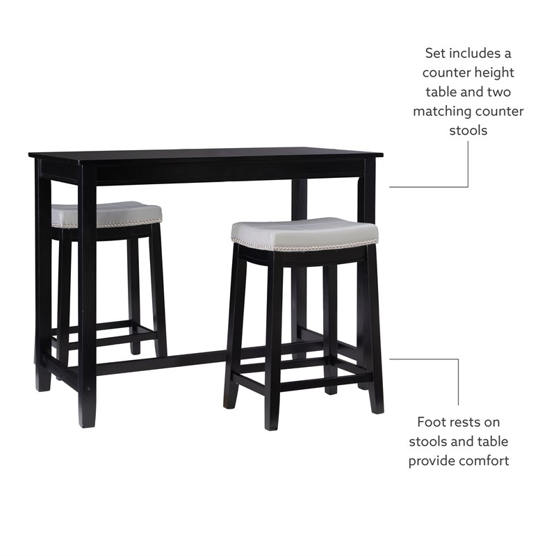 Pemberly Row 3-Piece Counter Dining Set Gray Faux Leather in Black Wood