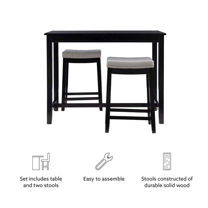 Pemberly Row 3-Piece Counter Dining Set Gray Faux Leather in Black Wood
