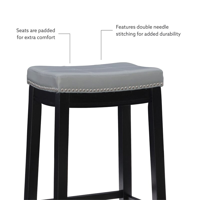 Pemberly Row 3-Piece Counter Dining Set Gray Faux Leather in Black Wood