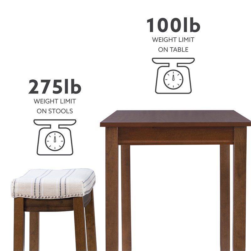 Pemberly Row 3-Piece Counter Dining Set Padded Beige Striped Seats in Brown
