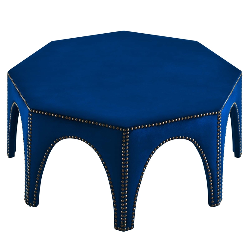 Pemberly Row Velvet Ottoman with Nailhead Trim in Navy