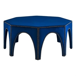 Pemberly Row Velvet Ottoman with Nailhead Trim in Navy