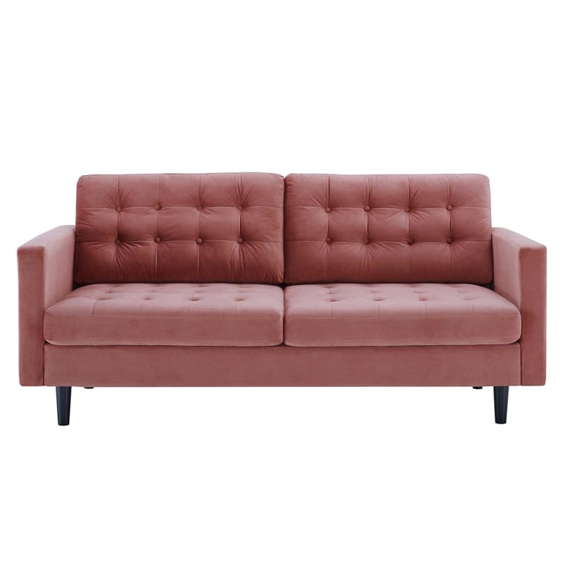 Pemberly Row Tufted Velvet Upholstered Sofa in Dusty Rose and Black