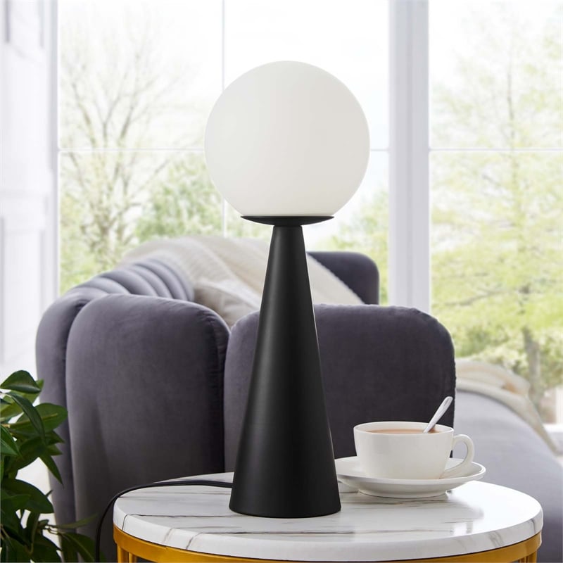 Pemberly Row Glass Globe Table Lamp in White and Black