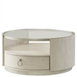 Pemberly Row Round Wood and Glass Coffee Table in Champagne