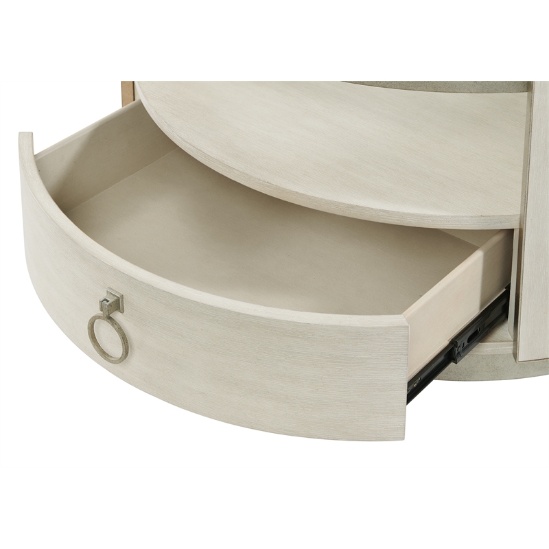 Pemberly Row Round Wood and Glass Coffee Table in Champagne