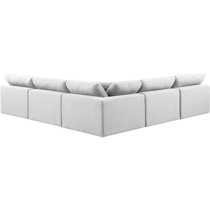 Pemberly Row 5-Pc Modular Sectional in White Linen Fabric w/ Cushions