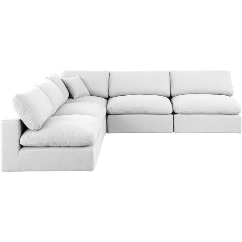 Pemberly Row 5-Pc Modular Sectional in White Linen Fabric w/ Cushions