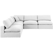 Pemberly Row 5-Pc Modular Sectional in White Linen Fabric w/ Cushions